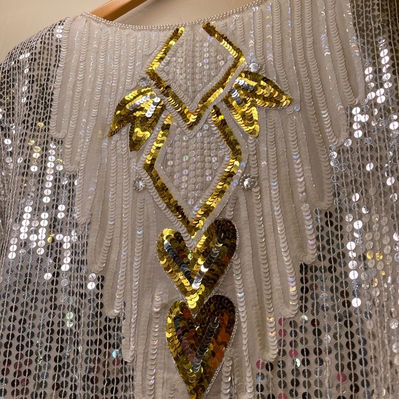 VTG Sequin Gold Hearts Beaded Embellished Disco Chic Valentine Glam Retro Blouse - Picture 7 of 16